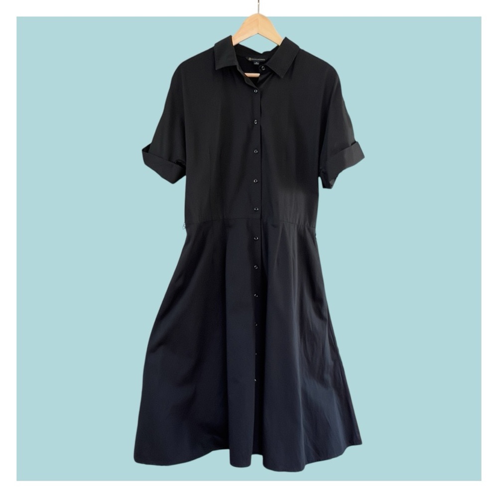 Brooks Brothers Signature A-Line Black Cotton Sateen Shirt Dress Size 12